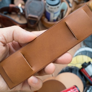 Tan Leather Bund Strap Middle Pad - Watch Band - Made to Order