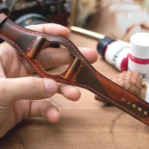 Custom Bund Watch Strap: Military Camouflage Leather, Hand-Stitched