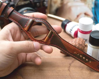 Correa de reloj Bund personalizada: piel de camuflaje militar, cosida a mano