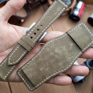 Made to order custom, Bund strap, Khaki green Vegetable tanned leather