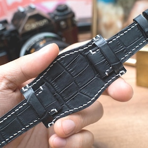 BMade to order custom, Bund strap, Matt Black vegetable tanned leather