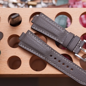 Oris Aquis 43mm, 46mm compatible made to order leather strap, Gray French goat skin