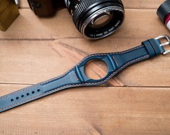 Made to order custom, Bund strap, Navy smooth Vegetable tanned leather