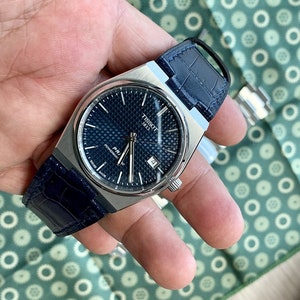 PRX compatible Made to order leather strap, Dark Navy glossy leather