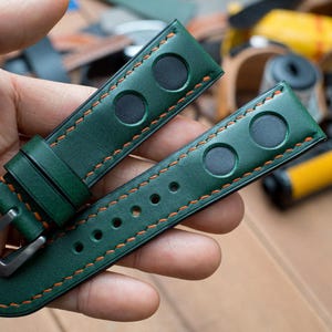 Bespoke leather watch strap, Khaki Green leather for SNKM