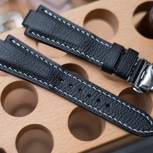 Oris aquis compatible made to order leather strap, Black French goat skin