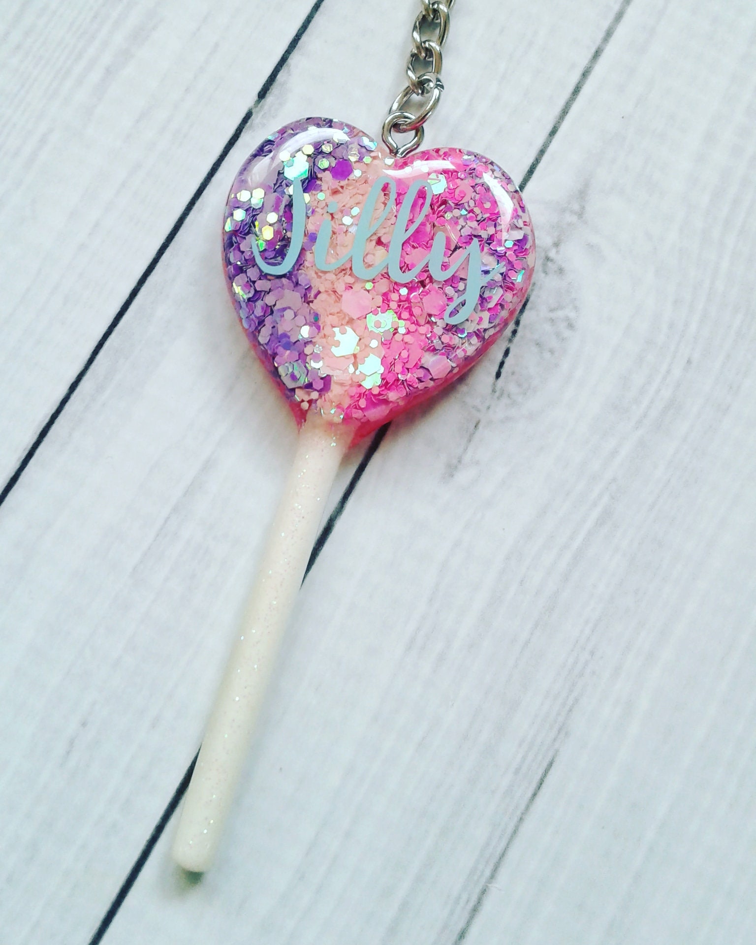 Personalized heart lollipop keychain kawaii keychains  etsy