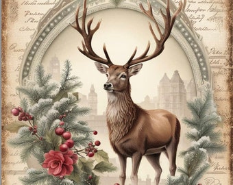 A4 Winter Stag Decoupage Rice Paper, DC127