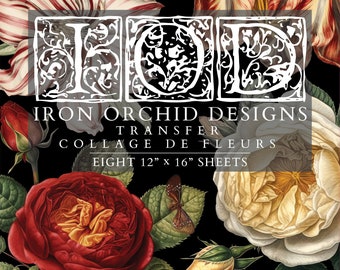 IOD Collage De Fleurs Rub On Transfer, FREE SHIPPING, 8 pages, 12 x16 book