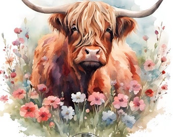 A4 Highland Cow Circles, Decoupage Rice Paper, DC197