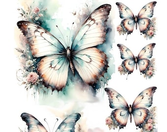 A4 Cottagecore Butterflies Decoupage Rice Paper, DC384