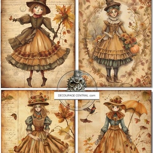 A4 Autumn Scarecrow group , 4 designs on one page,  Decoupage Rice Paper, DC163