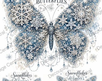 A3 Snowflakes are Winters Butterfly Decoupage Paper DC5230