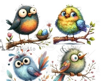 A4  Cartoon Birds Multi Carte Italiano Rice Paper 64