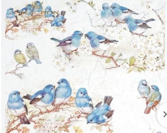 A4 Little Blue Birds,  ITD  Rice Paper R0654