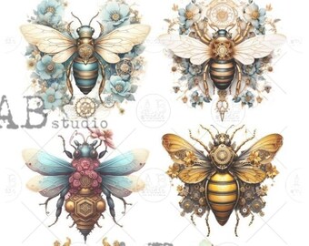 A4 Mechanical Bees Multi Carte Italiano Rice Paper 66