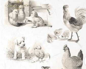 A4 Rice Paper Sepia Easter Scenes R0669,  Images for easter and spring,  for decoupage and paper crafts