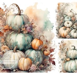 A4 Watercolor Stacked Pumpkin Trio Rice Paper DC348