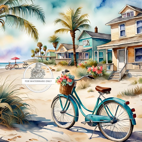 A4 Beach Bike Decoupage Rice Paper, DC332