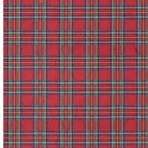May include: Red plaid fabric with a repeating pattern of intersecting lines in white, green, and navy blue. The words "Ltd. COLLECTION" are in gold script at the top.