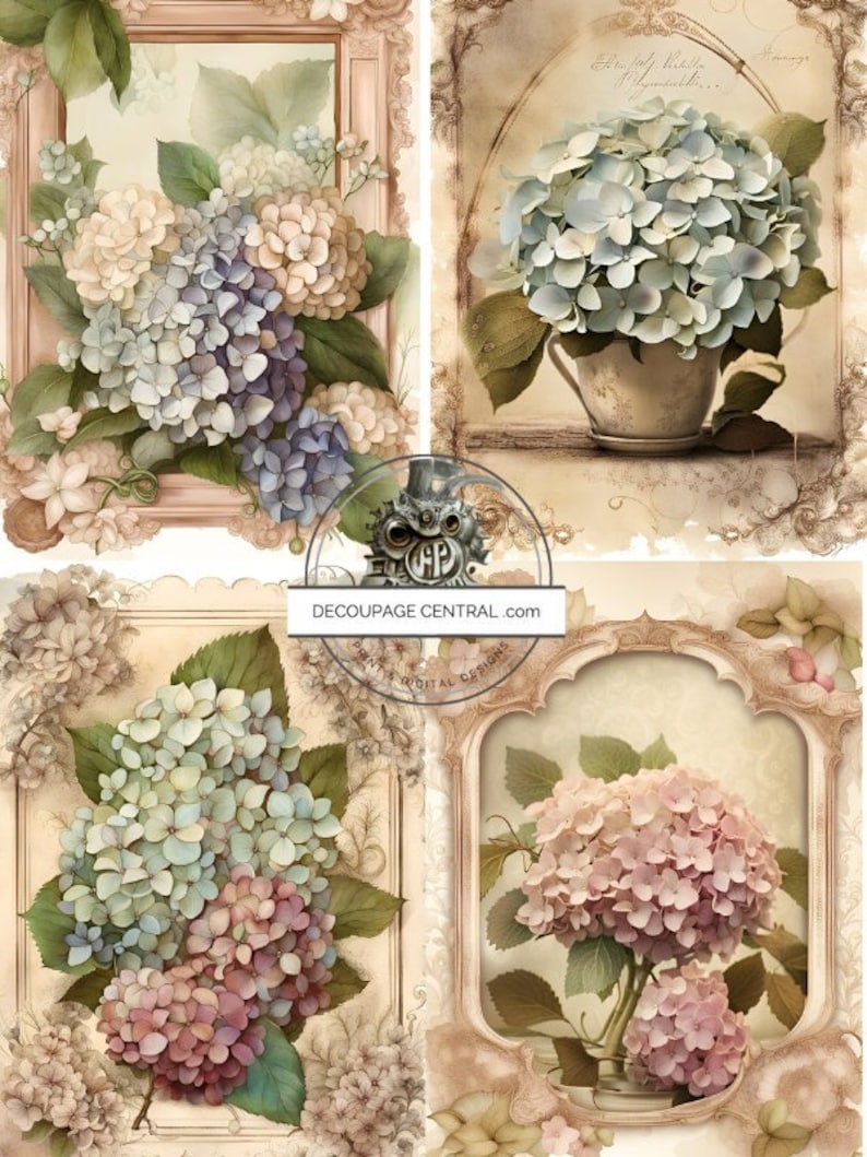 Hydrangea Rice Paper A4 Victorian Hydrangeas , Decoupage Rice Paper, DC196 Mixed Media Craft ...
