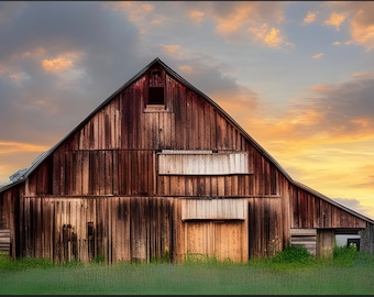 A4  The Old Red Barn Red Decoupage Rice Paper,