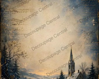 A4 DC1028 Silent Night Village Rice Paper for decoupage