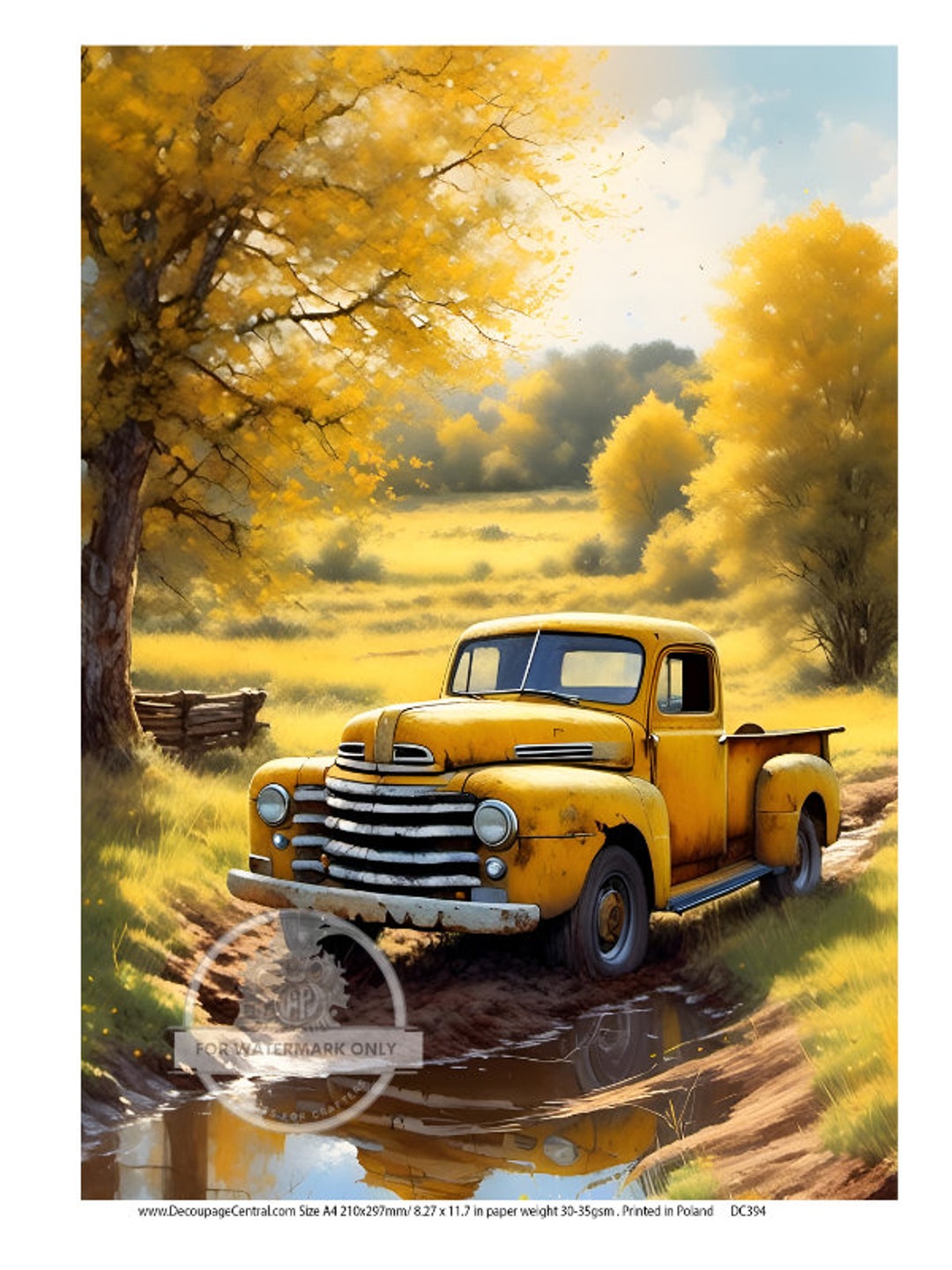A4 Old Yellow Truck Decoupage Rice Paper DC394 - Etsy