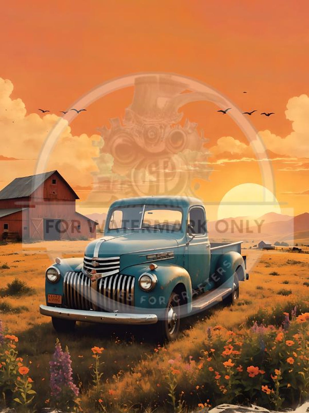 A4 Blue Truck Sunset Rice Paper Decoupage Central DC565 - Etsy