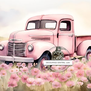 A4 The Pink Truck Decoupage Rice Paper, DC223