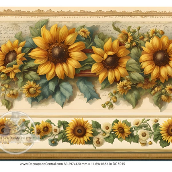 A3 Grainsack Stripe Sunflower Decoupage Paper DC5015