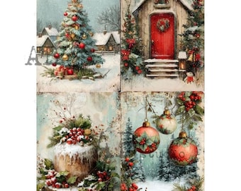 A4 Christmas Blessings Quad Carte Italiano Rice Paper 1067
