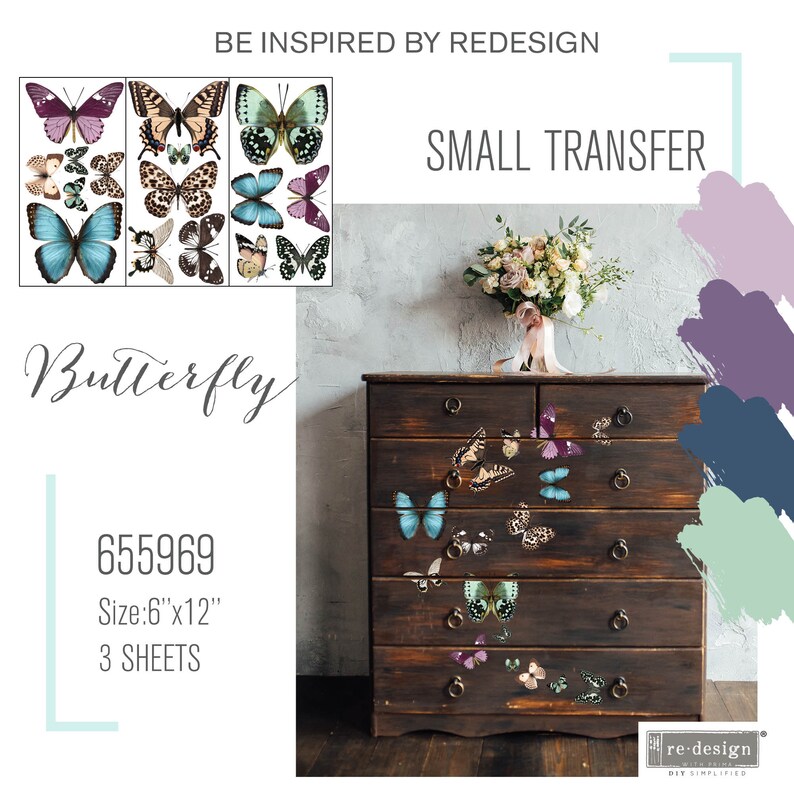 Butterfly Small Rub on Furniture Transfer from Redesign with Etsy