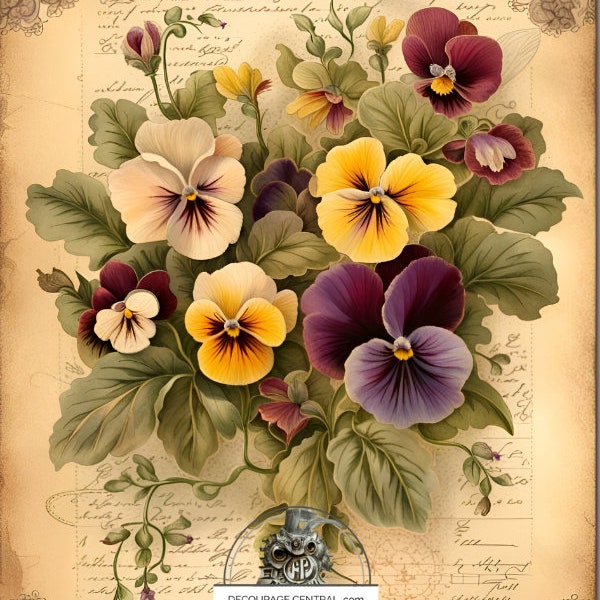 A4 Pansies and Parchment Decoupage Rice Paper, DC 268