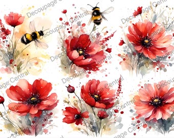 A4 Bee Kissed Poppies Decoupage Rice Paper, DC900