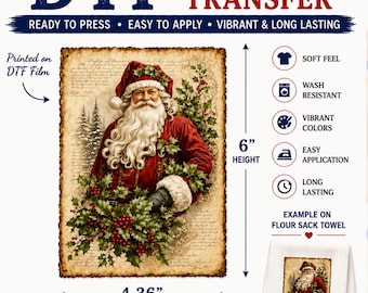 Holly Jolly Santa Iron-On Transfer  4.36 in x 6in