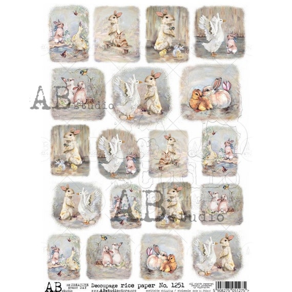 A4 Rice Paper From AB Studio 1251 Mini Spring Bunny Collection