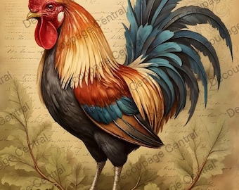 A4 Vintage Rooster Rice Paper DC836