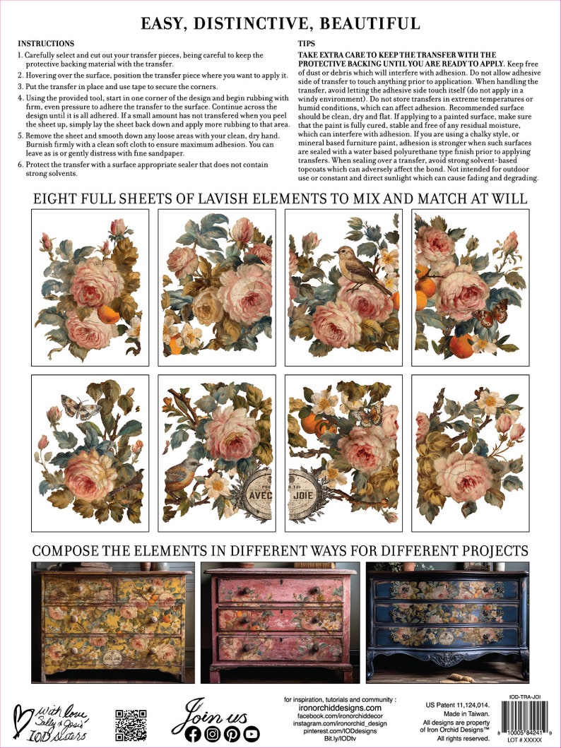 IOD Joie Des Roses Rub On Transfer, FREE SHIPPING, 8 pages, 12 x16 book image 2
