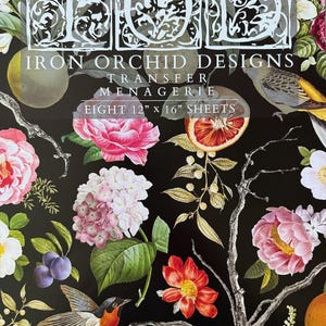 Iron Orchid Designs Menagerie Transfer Set | 8 Pages 12x16 Book | Vintage Botanical Florals | Birdcage and Songbirds | Iron Orchid Designs