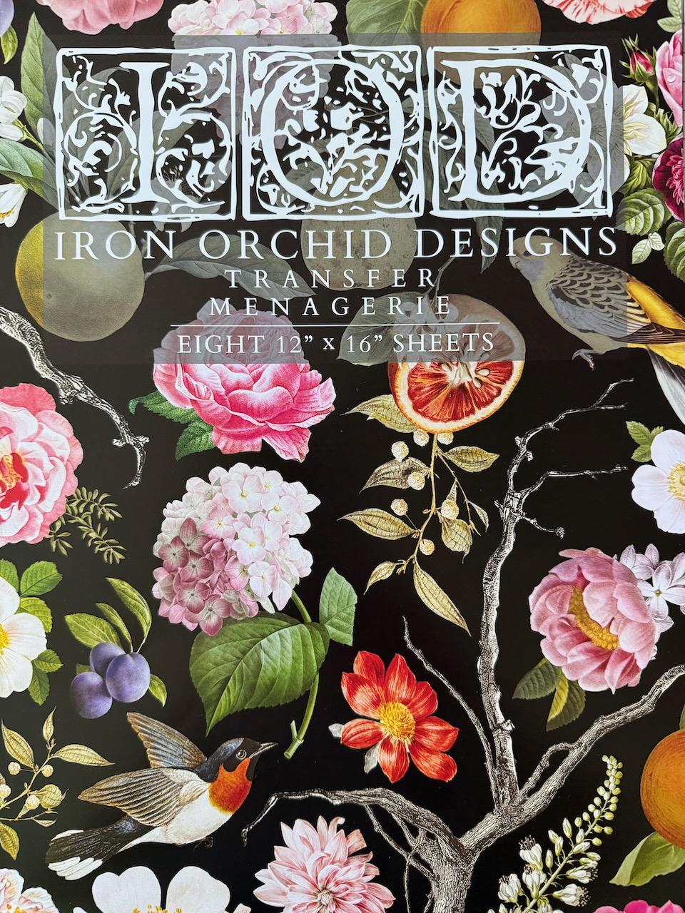 Iron Orchid Designs Menagerie Transfer Set | 8 Pages 12x16 Book | Vintage Botanical Florals | Birdcage and Songbirds | Iron Orchid Designs