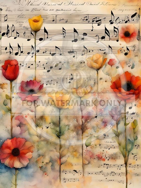 A4 Flower Melody Decoupage Rice Paper, DC601