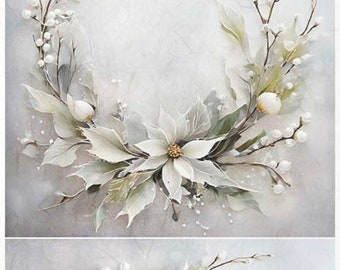 A3 ITD Poinsettia White Wreath Decoupage Paper R1171L