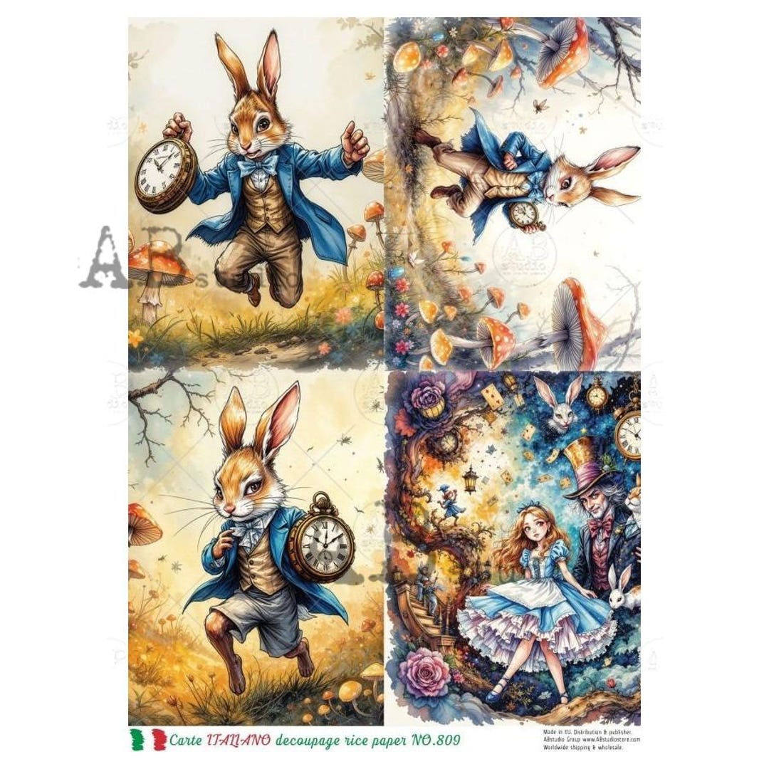 A4 Carte 809 White Rabbit Timekeeper Quad Rice Paper for Crafts - Etsy
