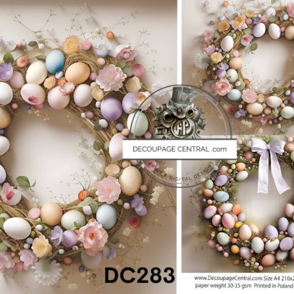 A4 Easter Egg Wreath EASTER  Decoupage Rice Paper, DC283