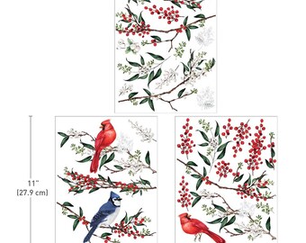 WINTERBERRY Bird Holiday Rub On Craft Transfers, 8.5" x 11"