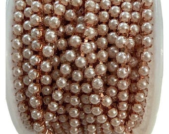 Pearl Accent on Rose Gold Chain – Elegant Finishing Trim (10 Yard Roll)