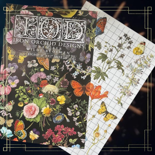 NEW IOD Wilde Bloemen Florals Rub On Transfer, 8 pages, 8 x 12 book