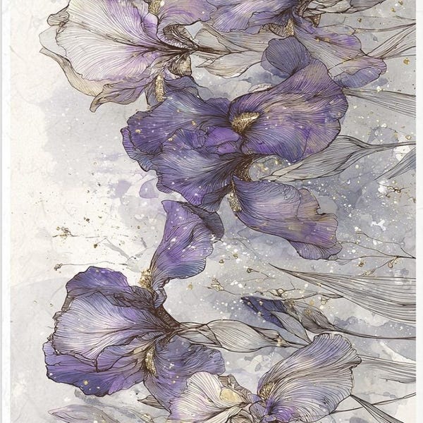 ITD  A4Whispering Irises Rice Paper for decoupage R2703