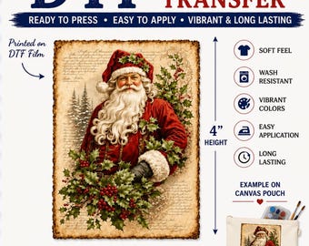 Holly Jolly Santa Iron-On Transfer  2.91 in x 4 in